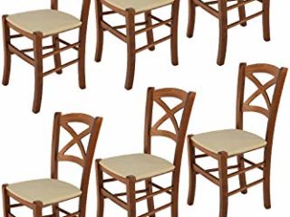 Tommychairs - Set 6 sillas Cross para Cocina y Comedor, Estructura en Madera de Haya Color Nuez Claro y Asiento tapizado en Tejido Color cáñamo