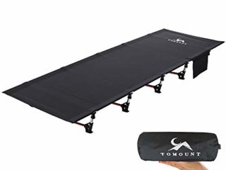 TOMOUNT Camping Cot - Cama plegable compacta y portátil, ultraligera, fácil de montar, resistente, para exteriores, senderismo, viajes, playa, color negro