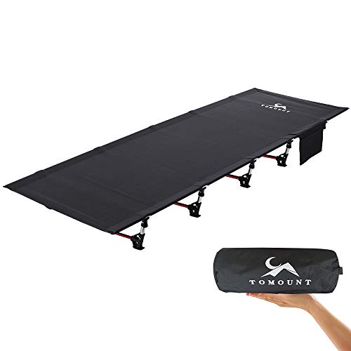 TOMOUNT Camping Cot - Cama plegable compacta y portátil, ultraligera, fácil de montar, resistente, para exteriores, senderismo, viajes, playa, color negro