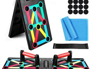 TOMSHOO 12-en-1 Push Up Board, Tablero Plegable Multifuncional con Código de Color, Mango, Banda Elástica para Ejercicios en el Hogar