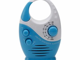 Tongdejing Radio de ducha resistente al agua, portátil, a prueba de salpicaduras, minialtavoz de radio AM/FM con volumen ajustable en el mango superior para el exterior del cuarto de baño