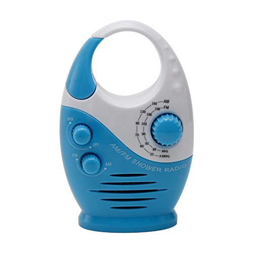 Tongdejing Radio de ducha resistente al agua, portátil, a prueba de salpicaduras, minialtavoz de radio AM/FM con volumen ajustable en el mango superior para el exterior del cuarto de baño