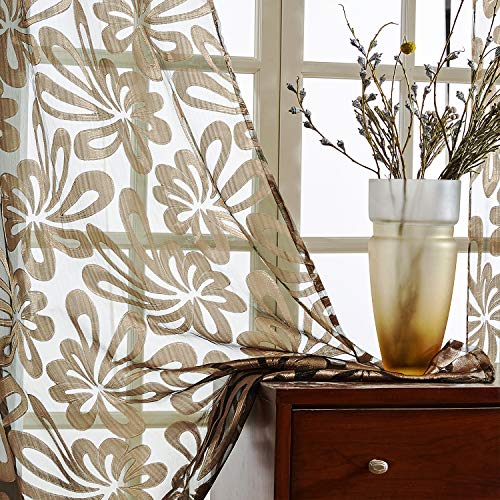 Top Finel Cortinas de Salon Dormitorio Moderno Cocina Visillo Transparente de tratamientos para Ventana con Ojales,140x260cm, Marrón,2 Pieza