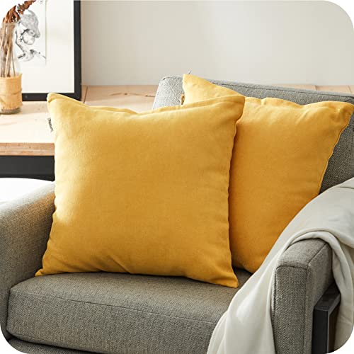Topfinel Juego 2 Fundas Cojines Hogar Algodón Lino Decorativa Chenilla Almohadas Fundas de Color sólido para Sala de Estar sofás Amarillo 50x50cm