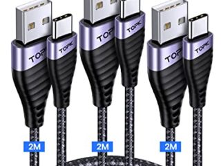 TOPK Cable USB C Carga rapida, 3Pack[2M+2M+2M] 3.1A Cable USB C A USB C Trenzado Nilón Rápida y Sincronización Cargador USB Tipo C para S21 S20 S10 S9 S8 Note20 P30 P20 P10