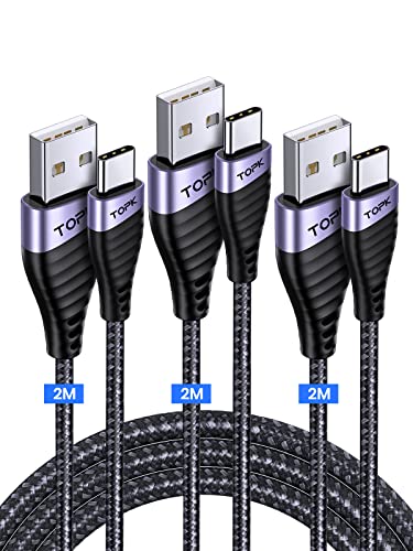 TOPK Cable USB C Carga rapida, 3Pack[2M+2M+2M] 3.1A Cable USB C A USB C Trenzado Nilón Rápida y Sincronización Cargador USB Tipo C para S21 S20 S10 S9 S8 Note20 P30 P20 P10