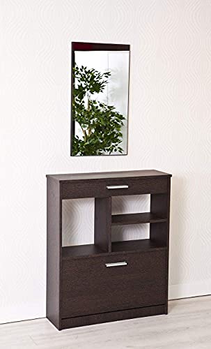 TOPKIT | Mueble Zapatero Tiber 1ab | Zapatero con Espejo | Zapatero Recibidor de 1 Puerta abatible | Wengue