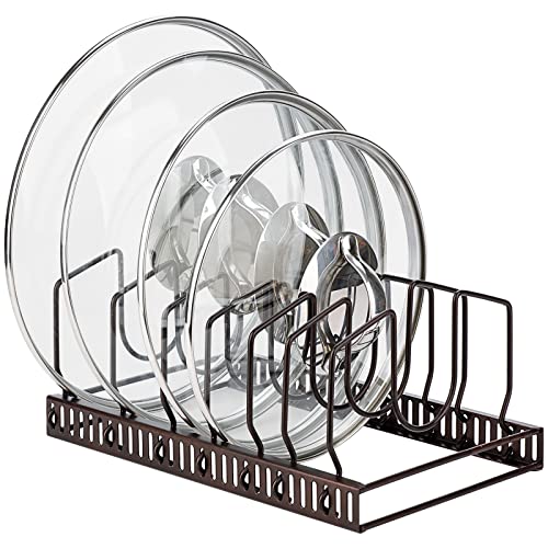Toplife Estante de Almacenamiento de Tapas de Ollas Ajustable,Organizador de Sartenes y Tapaderas con 7 Compartimientos para Almacenar Tapas de Ollas,Platos