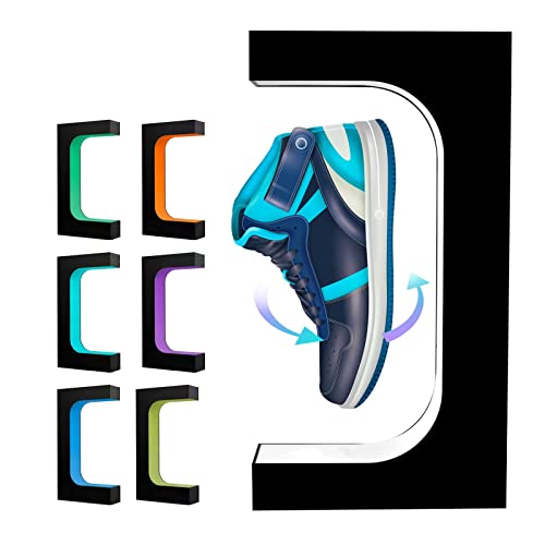 TOPQSC Estante magnético flotante para zapatos, versión mejorada de 360 ° giratorio LED magnético Levitación zapatero exhibidor de zapatos, control de potencia electromagnético, ventilador integrado