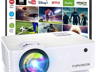 TOPVISION Proyector Cine en Casa de 7000 Lúmenes, 1080P Nativo Mini Proyector Portátil, Proyector LCD 1080P Full HD de 120000 Horas con Pantalla Máx de 300", Compatible con HDMI/VGA/USB/AV/SD