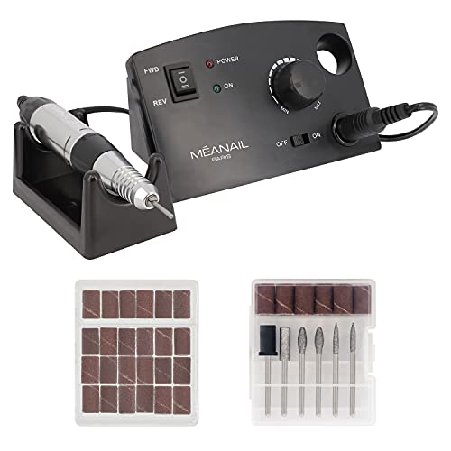 Torno de Uñas Profesional 35.000 RPM para Manicura y Pedicura Negro - Pulidor de Uñas de Gel Semipermanentes Acrílicas Postizas - 6 Brocas para Quitar Esmalte Callos Durezas Empujar Cutículas -Meanail