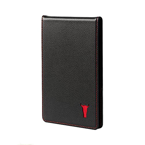 TORRO Cartera De Golf de Cuero Genuino para Tarjetas de Puntos y Libro de Distancias con [Tanteador Desmontable] [Diseño Delgado] [Elástico para Bolígrafo] (Negro)