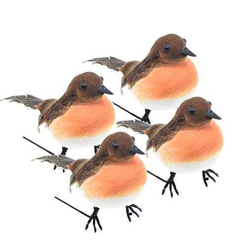 ToSSme 4pcs Gran Robin pájaro árbol de Navidad decoración Manualidades Muy Bonito Artificial de Plumas