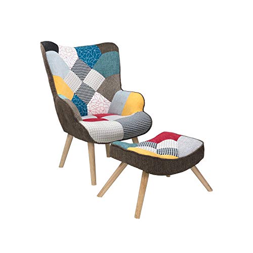 Totò Piccinni Sillón con Taburete Design Patchwork Patas de Madera de Haya (Patchwork Party)