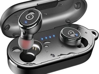 TOZO T10 Auriculares Bluetooth IPX8 Impermeable Bluetooth 5.3 In Ear inalámbricos con Estuche de Carga y micrófono, Sonido Premium con Graves Profundos para Correr y Hacer Deporte Negro