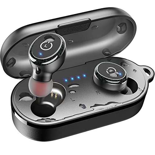 TOZO T10 Auriculares Bluetooth IPX8 Impermeable Bluetooth 5.3 In Ear inalámbricos con Estuche de Carga y micrófono, Sonido Premium con Graves Profundos para Correr y Hacer Deporte Negro