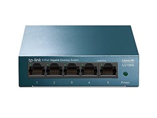 TP-Link LS105G - Switch Ethernet 5 Puertos (10/100/1000Mbps), Switch Gigabit, Switch WiFi, Carcasa metálica, Ultraligero, Disipación de Calor, QoS, Ahorro de Energía, Silencioso, No Gestionado, Azul