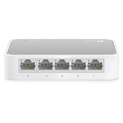 TP-Link TL-SF1005D - Switch Ethernet con 5 Puertos (10/100 Mbps, RJ45, Concentrador de ethernet, Plug and Play, sin Ventilador, No Gestionado), Color Blanco/Gris