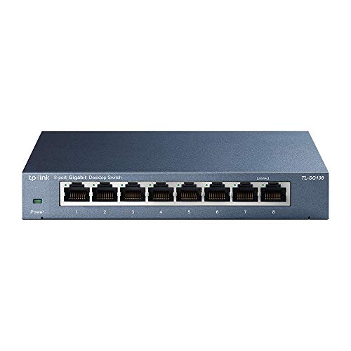 TP-Link TL-SG108 V3.0, Switch de Escritorio Red (10/100/1000 Mbps, Carcasa de Acero, IEEE 802.3 X, Auto-MDI/MDIX, Plug and Play, Ahorro de Energía, Puertos RJ45), 8 Puertos Gigabit, Color negro