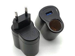 Transformador 220V a 12V, 12V/500mA 6W Convertidor de Corriente CA a CC, Adaptador de Corriente con 5V 1A USB y Mechero Coche a Enchufe, Transformadores de corriente para Teléfono
