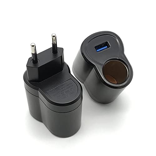 Transformador 220V a 12V, 12V/500mA 6W Convertidor de Corriente CA a CC, Adaptador de Corriente con 5V 1A USB y Mechero Coche a Enchufe, Transformadores de corriente para Teléfono