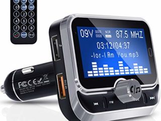 Transmisor FM Bluetooth, Clydek Transmisor FM Universal Adaptador de Radio Kit de Automóvil con Control Remoto, Cargador Dual USB y Llamadas con Manos Libres [Pantalla Grande de 1,8 Pulgadas]