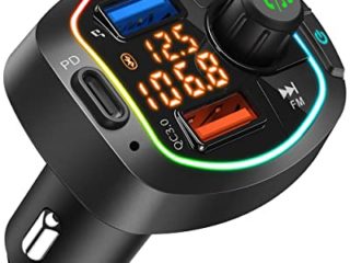 Transmisor FM Bluetooth para Coche, Reproductor MP3 para Mechero de Coche con Dos Puertos USB (Carga Rápida QC 3.0 18W, Pen Drive) Tipo C PD 18W, Ranura para Tarjeta TF, Voltaje de la Batería