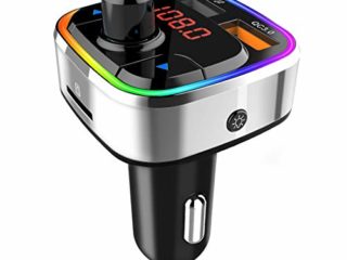 Transmisor FM Coche Bluetooth 5.0, Adaptador Audio Coche Radio Transmisor FM para Kit Manos Libres Coche con Cargador USB Coche QC3.0 & 5V/2.4A, 6 Colores Luz,Reproductor Música MP3 con Tarjeta TF/USB