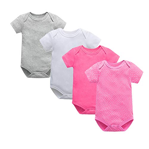 Treer Mameluco Bebé 4pcs, 100% Algodón Recién Nacidos Niño Niñas Verano Bautizo Peleles Bodies Conjuntos Monos Ropa de Bebe Body de Manga Corta para Bebé (3m(49-59cm),C)