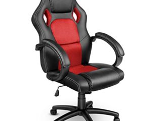 TRESKO Silla giratoria de oficina Sillón de escritorio Racing, silla Gaming ergonómica, cilindro neumático certificado por SGS (Negro/Rojo)