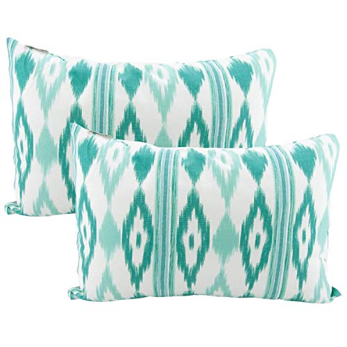 TRESMESTRES Fundas de Cojines Decorativos para Sofa - Cojines Cama Ikat para Decoración Habitación - Funda Cojin 40x60 cm, 2 Pack, Turquesas