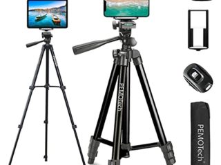 Tripode para Movil y Tableta,PEMOTech Trípode Cámara Ligera,Adaptador para Gopro,Soporte Tableta Móvil Trípode iPad/Cámara/GoPro,Remote Bluetooth,50''Soporte de Teléfono para iPhone/Samsung/Xiaomi