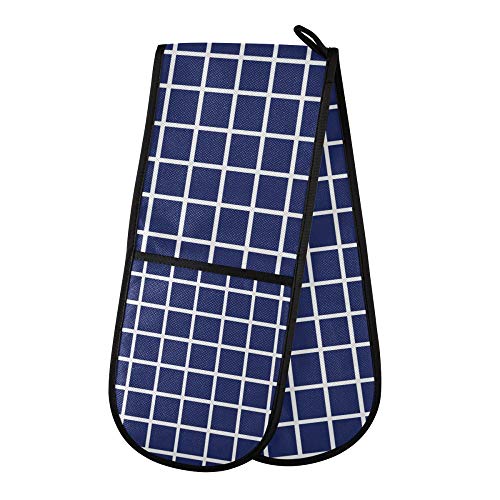 TropicalLife ADMustwin Guantes de horno de doble rejilla geometría, patrón de comprobación, resistentes al calor, guantes de cocina para cocinar en el hogar, para hornear ollas y hornos de microondas