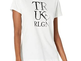 True Religion Women's Tilted Short Sleeve Crew Neck Tee, Optic White, XS