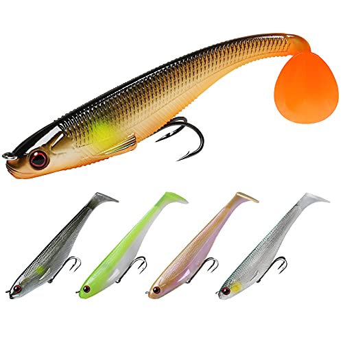TRUSCEND Señuelos Pesca, Vinilos de Pesca para Lubina Lucio Carpa, Pesca Accesorios Swimbaits Fórmula Japonesa, Anzuelos BKK Ultra Agudos, Jig para Agua Dulce y Mar