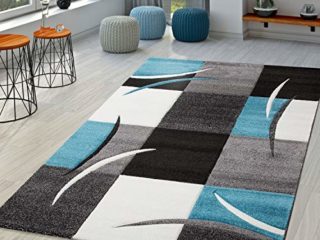 TT Home Alfombra Salón Moderna Niza con Perfil Contorneado En Gris Turquesa Negro Crema, Tamaño:160x230 cm