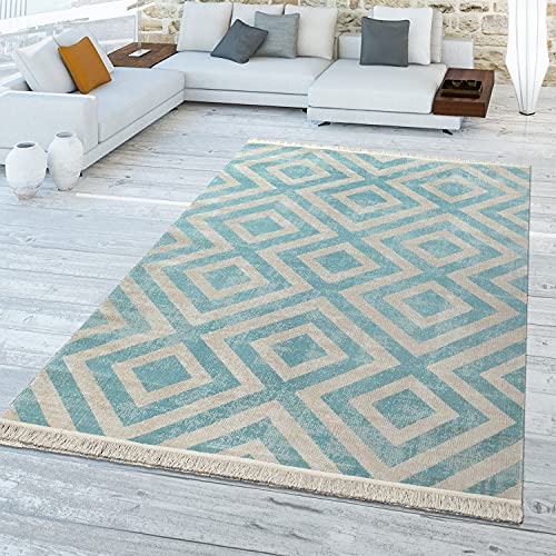 TT Home Skandi - Alfombra para exteriores (impermeable, suave, 240 x 340 cm), color azul y blanco
