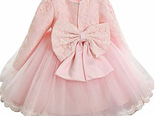 TTYAOVO Vestido de Tul de Manga Larga de la Boda de la Dama de Honor de la Princesa de Las Muchachas del Bebé 0-3 Meses Rosado