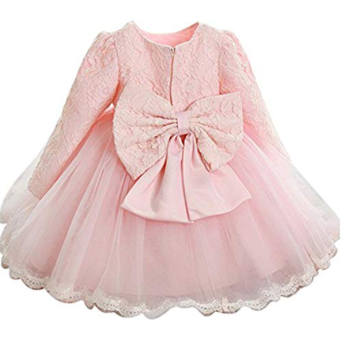 TTYAOVO Vestido de Tul de Manga Larga de la Boda de la Dama de Honor de la Princesa de Las Muchachas del Bebé 0-3 Meses Rosado