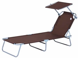Tumbona Hamaca Plegable con Parasol Inclinable Playa Piscina 187x58x27 cm Acero Marrón