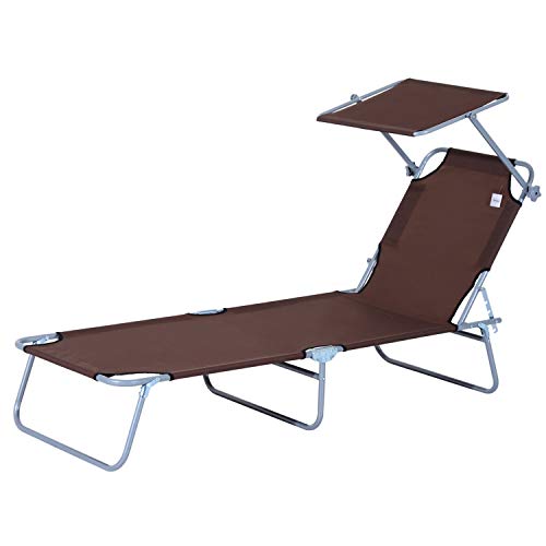 Tumbona Hamaca Plegable con Parasol Inclinable Playa Piscina 187x58x27 cm Acero Marrón
