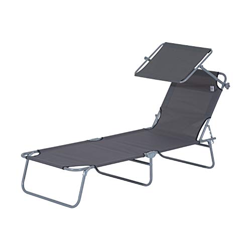 Tumbona Hamaca Plegable con Parasol Inclinable Playa Piscina 187x58x27 cm Acero Gris