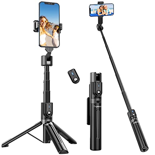 Tupwoon Profesional Palo Selfie Trípode (110cm), Obturador Remoto Recargable, Trípode Estable de Aleación de Aluminio, Pies Antideslizantes, Compatible con iPhone y Android Teléfono