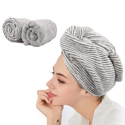 Turban Toalla, Secador de Pelo con Botón, Microfibra Turbante de Pelo Secado Rápido Engrosado Wrap Turban