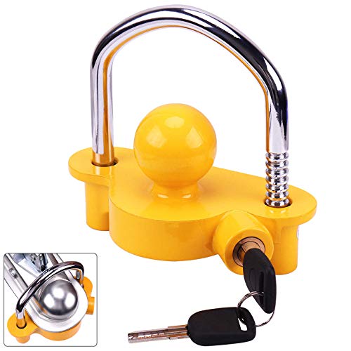 Turnart Antirrobo Remolque Universal Candado Remolque Enganche Remolque Bola Remolque Accesorios Caravana Candado De Seguridad Remolques para Coches Dos Llaves (Amarillo)