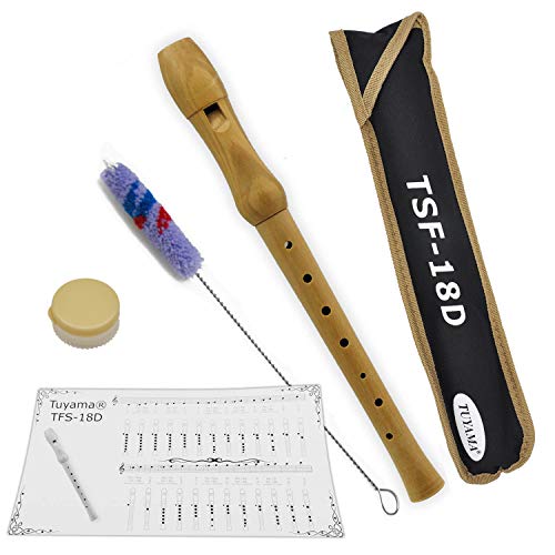 Tuyama® Flauta TFS-18D C-Soprano Flauto Dulce Soprano - Digitación Alemana - Madera de Arce - con Tablatura y 2 Partituras - Soprano Recorder Flute