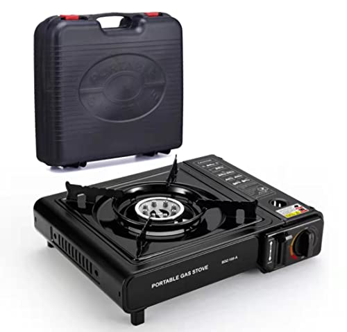 TWORK Hornillo de Camping Portátil y Compacto, 1 Fuego, Potencia 2.670 W. Cocina cartucho gas portátil. Para Acampada y Senderismo, con Maletín de Transporte.