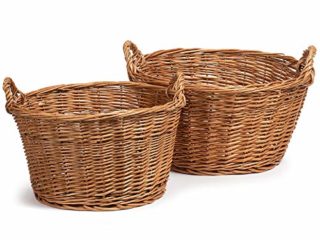 TYSK Design Juego de 2 cestas de cocina (21 + 25 cm de diámetro) – Cesta de fruta y verdura, cesta trenzada de mimbre