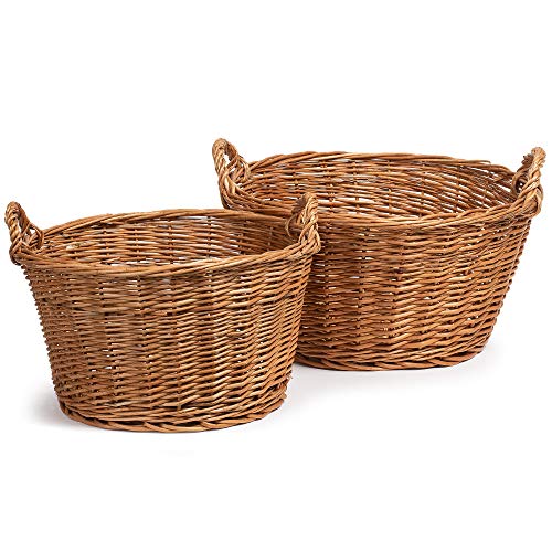 TYSK Design Juego de 2 cestas de cocina (21 + 25 cm de diámetro) – Cesta de fruta y verdura, cesta trenzada de mimbre