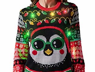 U LOOK UGLY TODAY Jersey de punto para mujer, divertido y divertido con luces LED, para Navidad, Glow Cool Penguin, L